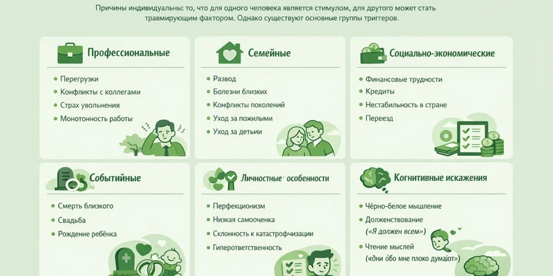 Инфографика о причинах развития стрессовых расстройств